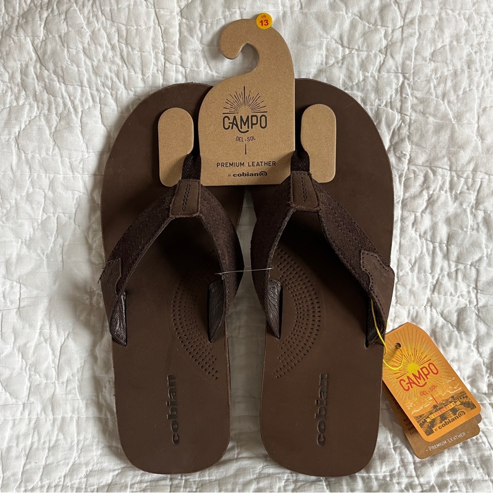 NWT Cobian Campo Lazo Flip Flop Sandals Brown Premium Leather Comfort Men 13 New